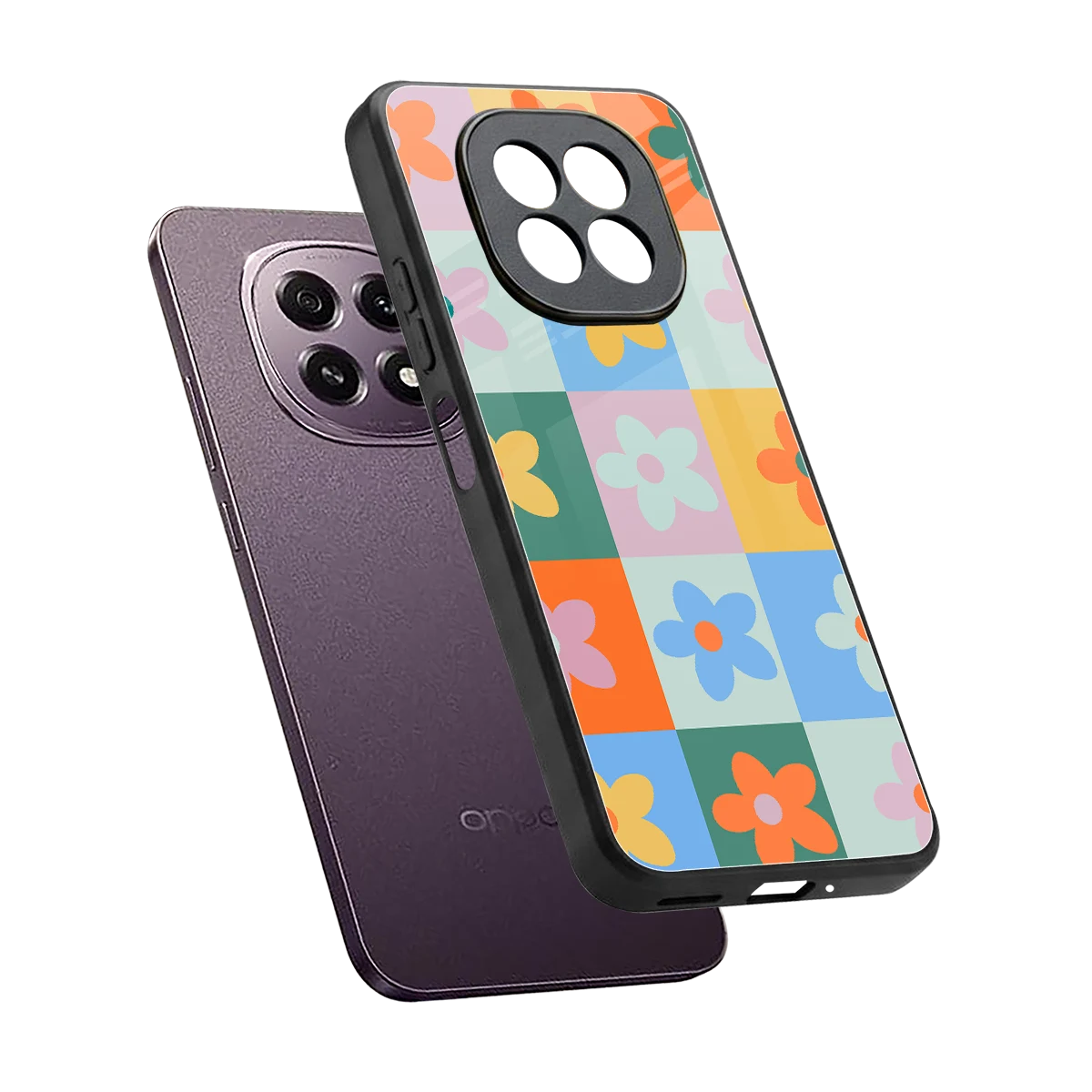 Floral Patchwork sleek oppo f29 5g cover with tempered glass back and TPU edges