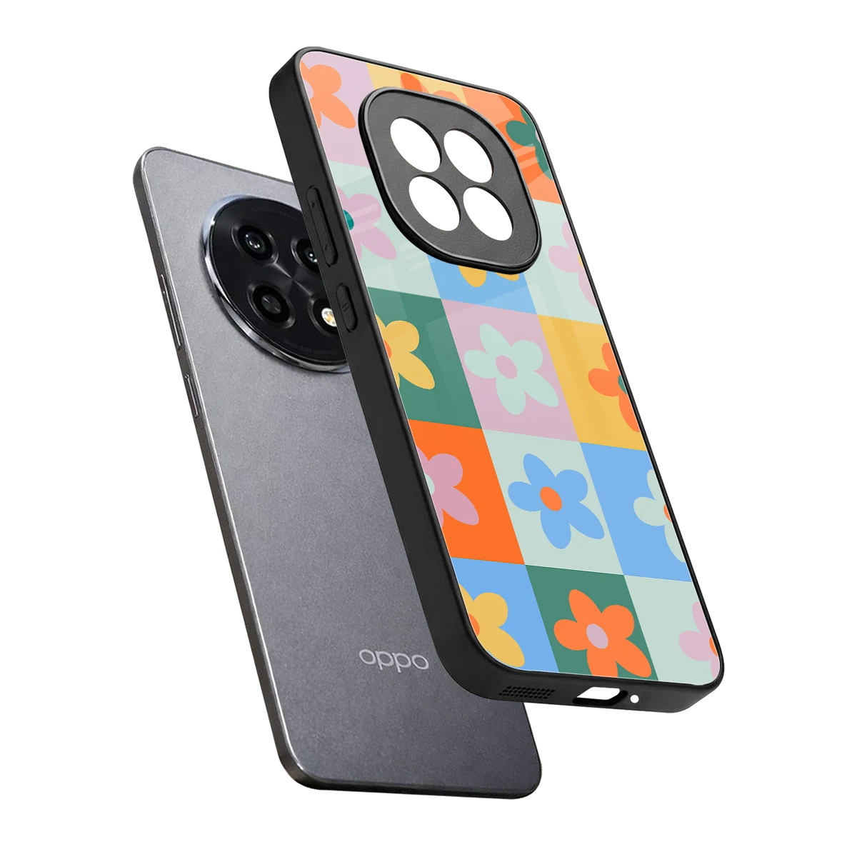 Floral Patchwork sleek oppo f29 pro 5g cover with tempered glass back and TPU edges