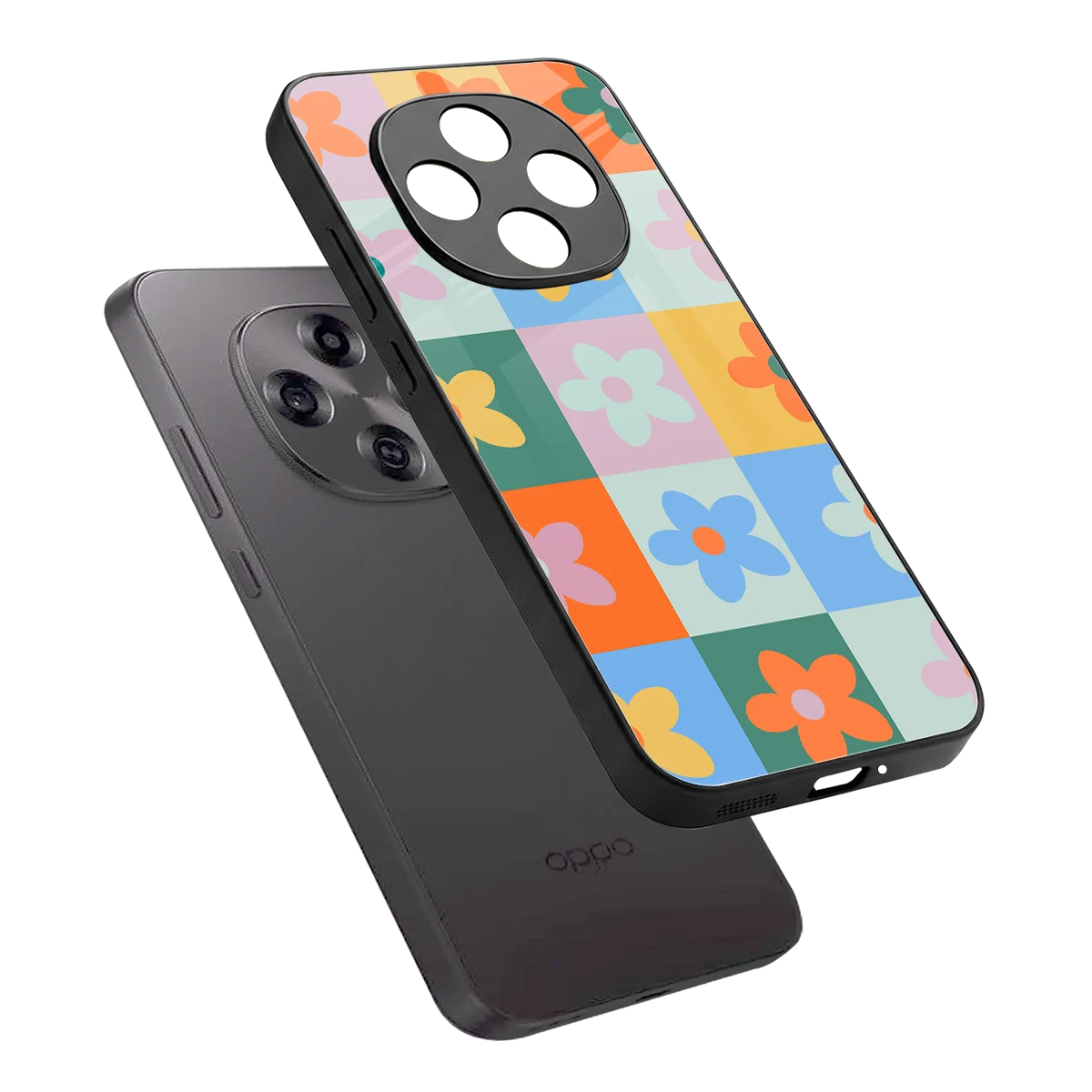 Floral Patchwork sleek oppo f31 pro 5g cover with tempered glass back and TPU edges