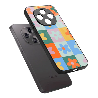 Floral Patchwork sleek oppo f31 pro 5g cover with tempered glass back and TPU edges