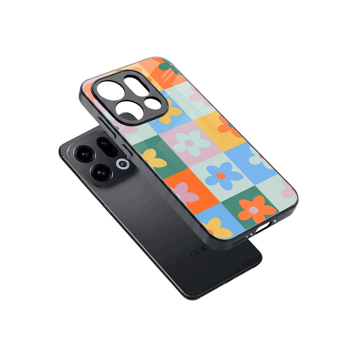 Floral Patchwork sleek oppo find x9 cover with tempered glass back and TPU edges