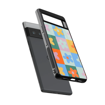 Floral Patchwork sleek google pixel 6 pro cover with tempered glass back and TPU edges
