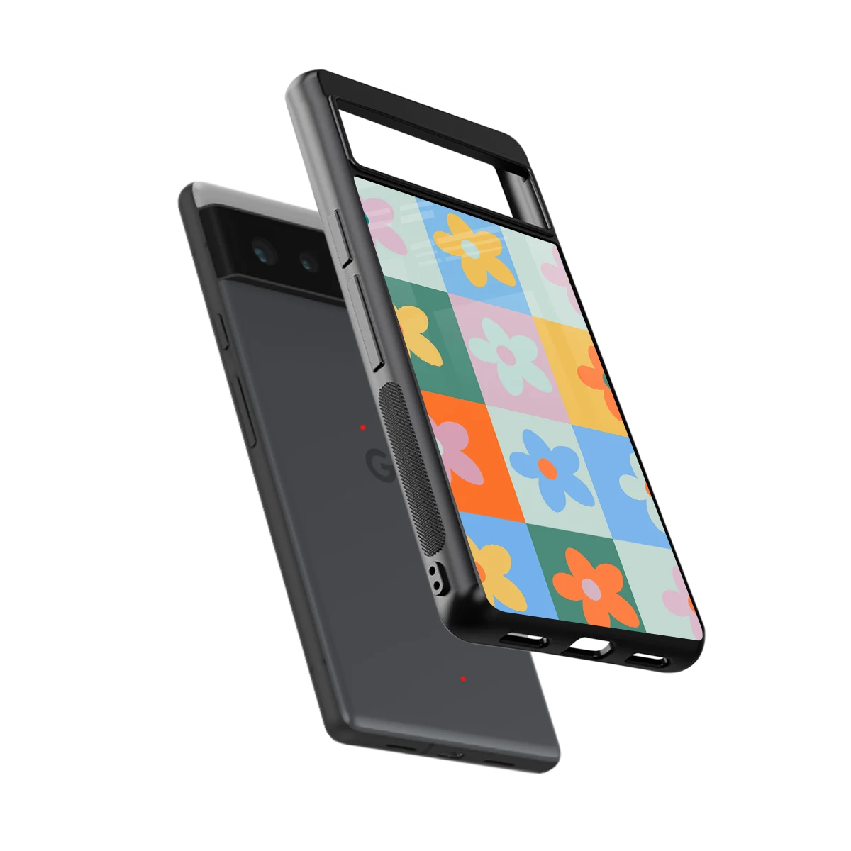 Floral Patchwork sleek google pixel 6a cover with tempered glass back and TPU edges
