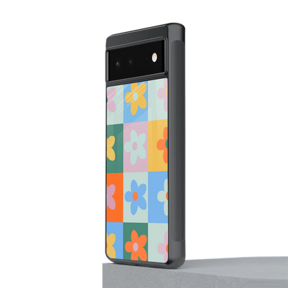 Floral Patchwork stylish phone case for google pixel 6a | glossy glass and slim fit