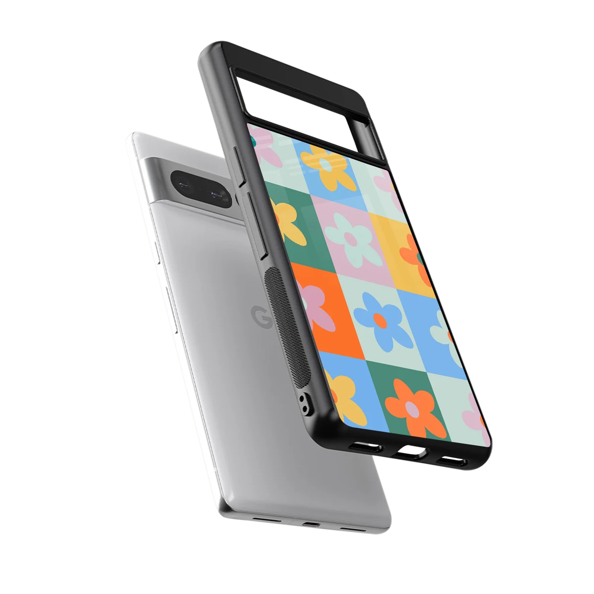 Floral Patchwork sleek google pixel 7 pro cover with tempered glass back and TPU edges