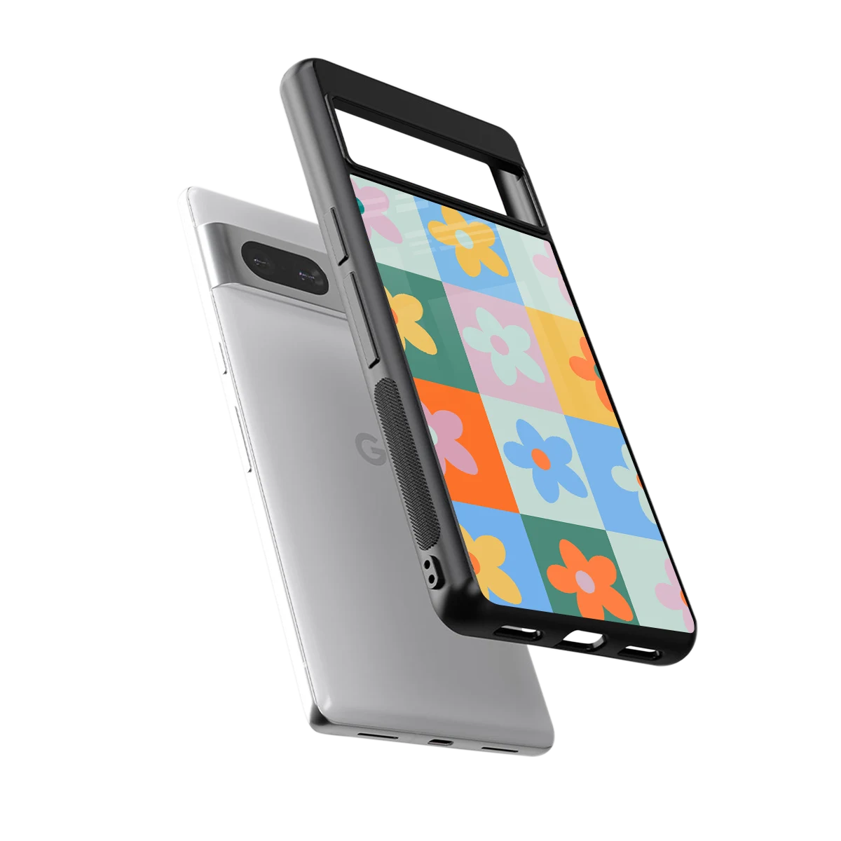 Floral Patchwork sleek google pixel 7 cover with tempered glass back and TPU edges