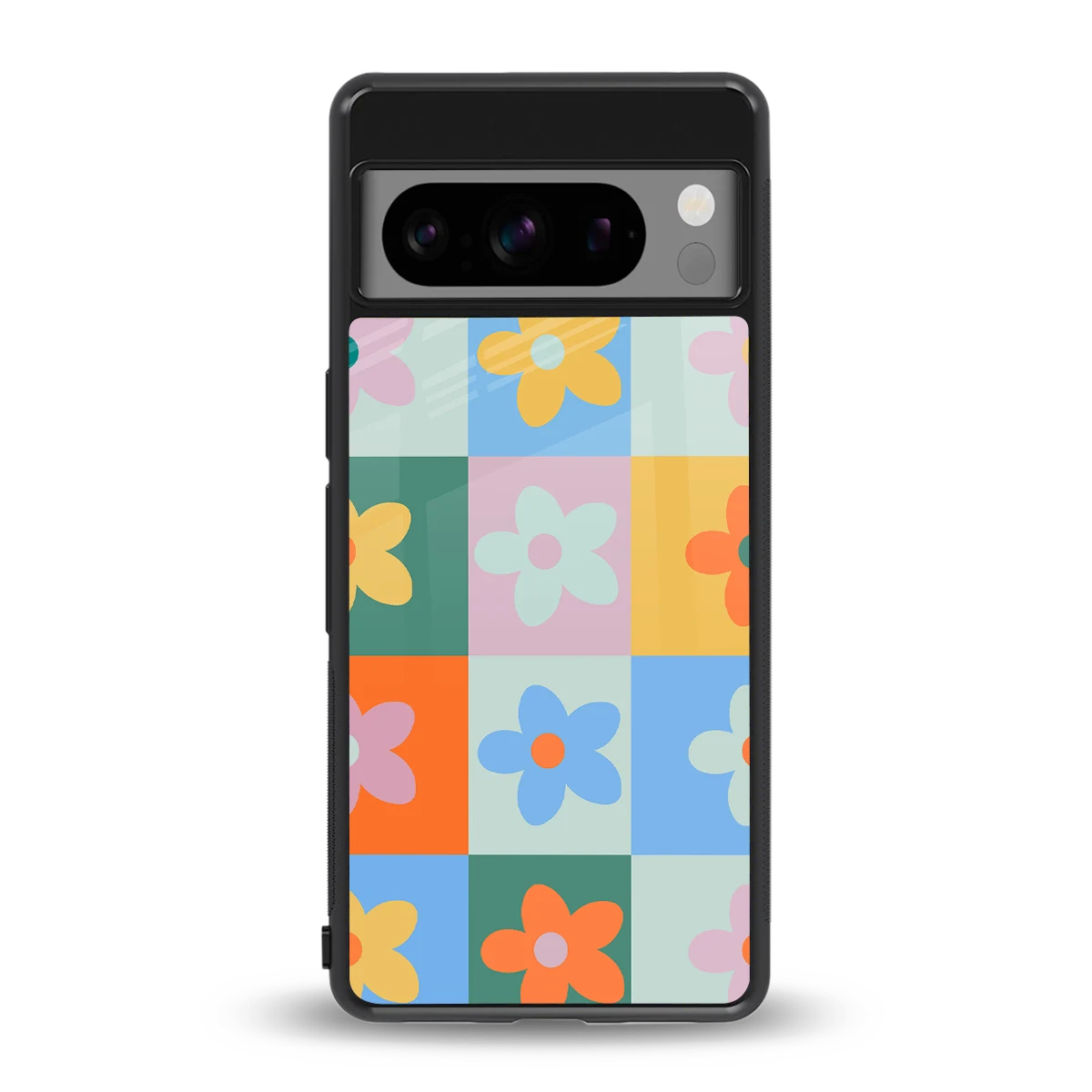 Floral Patchwork back phone cover | glass case for google pixel 8 pro
