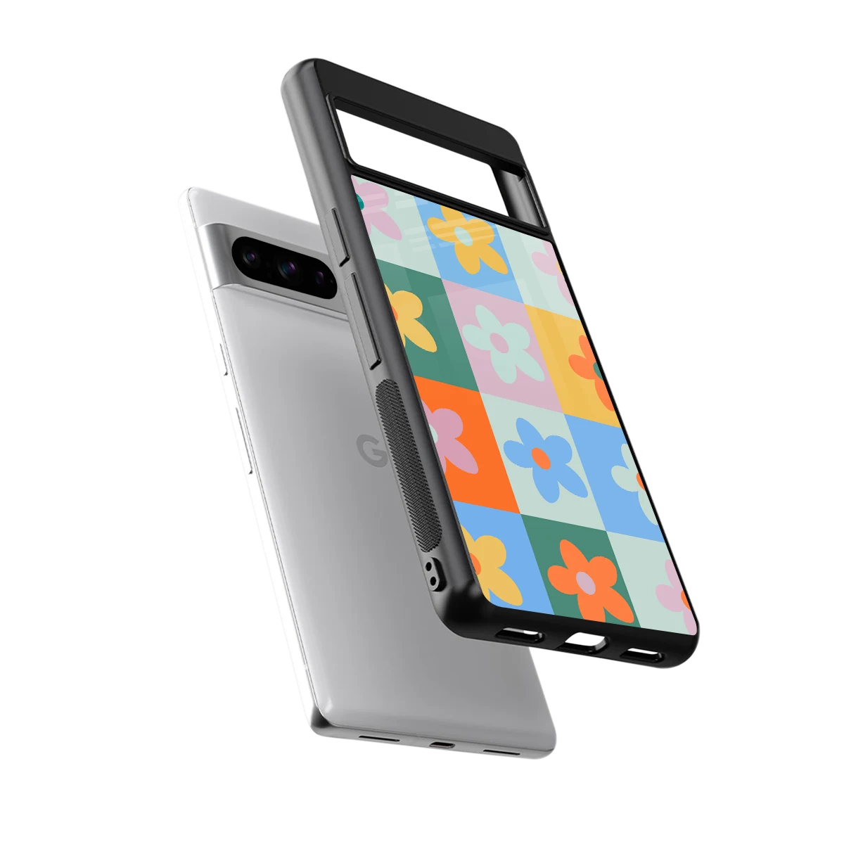 Floral Patchwork sleek google pixel 8 pro cover with tempered glass back and TPU edges
