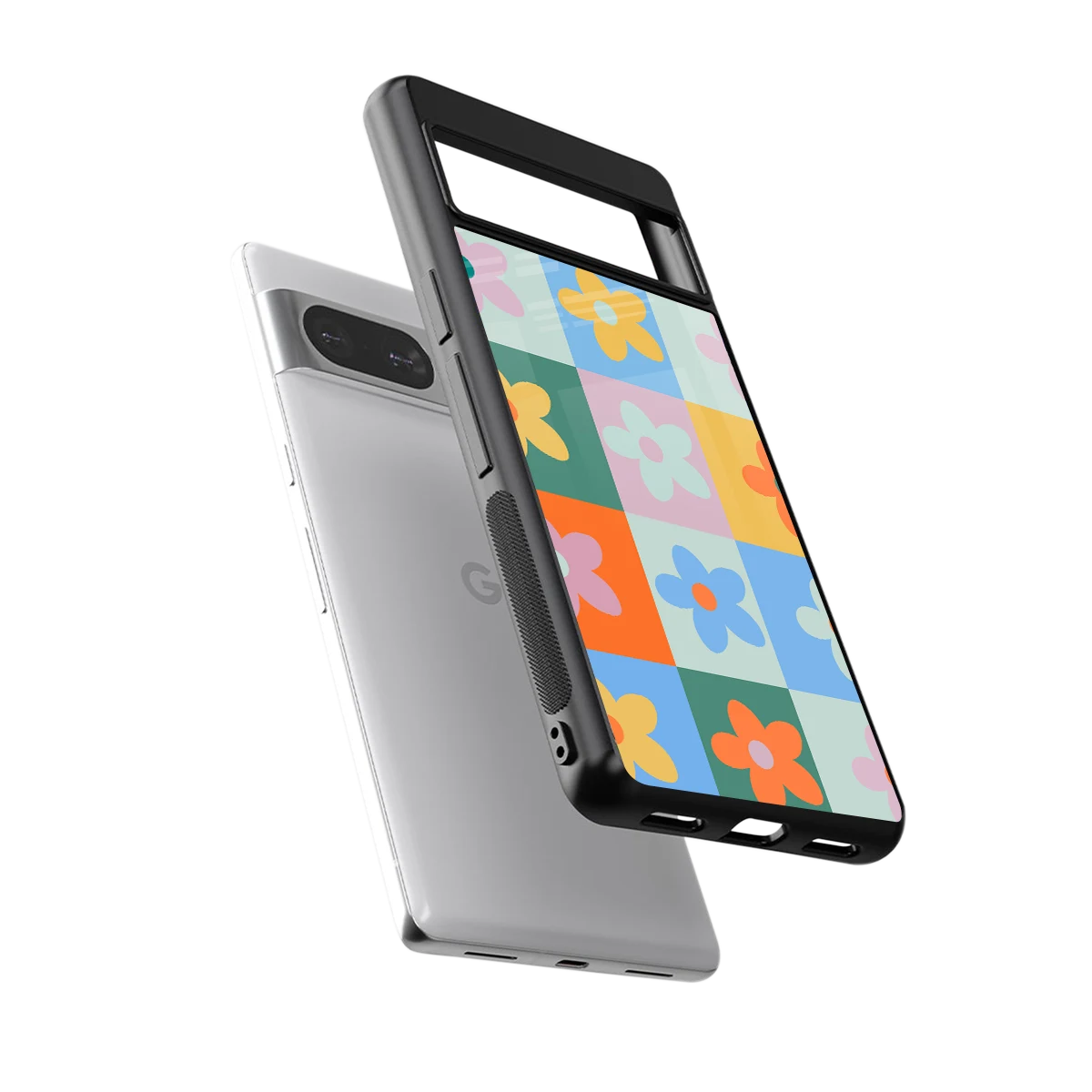 Floral Patchwork sleek google pixel 8 cover with tempered glass back and TPU edges