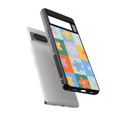 Floral Patchwork sleek google pixel 8 cover with tempered glass back and TPU edges