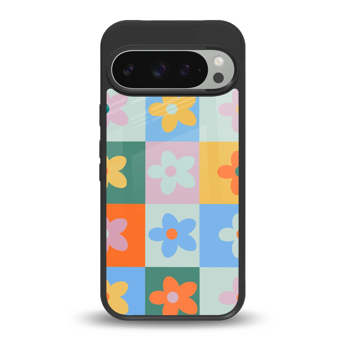 Floral Patchwork back phone cover | glass case for google pixel 9 pro