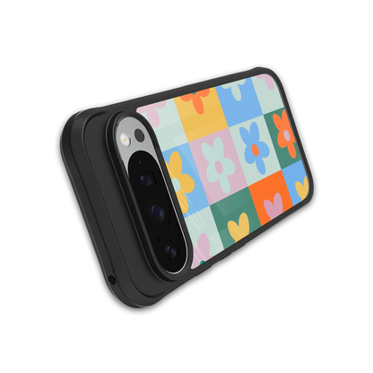 Floral Patchwork stylish phone case for google pixel 9 pro xl | glossy glass and slim fit