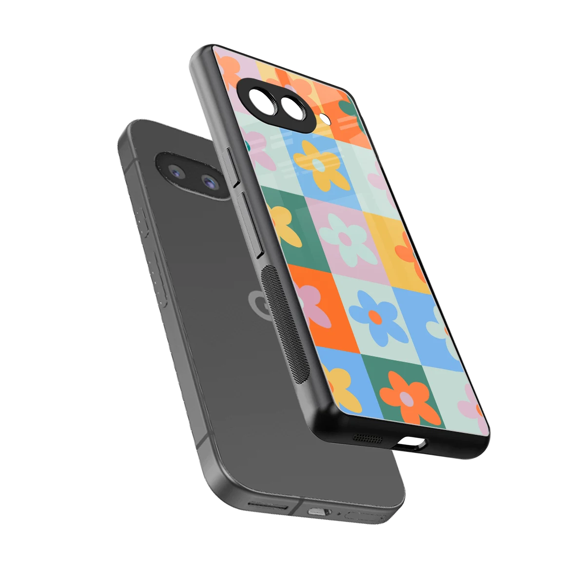 Floral Patchwork sleek google pixel 10a cover with tempered glass back and TPU edges