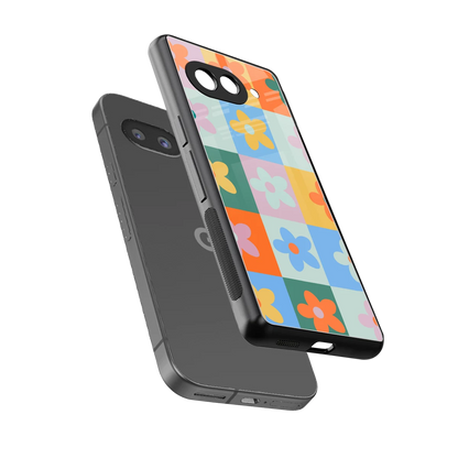 Floral Patchwork sleek google pixel 10a cover with tempered glass back and TPU edges