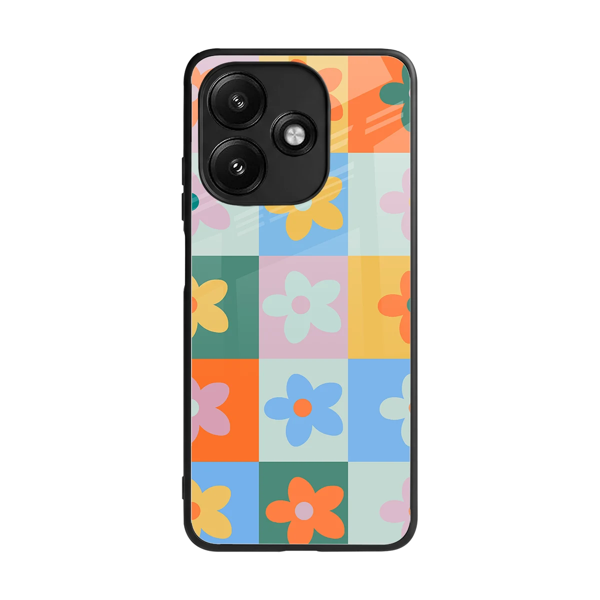 Floral Patchwork back phone cover | glass case for redmi 12 5g