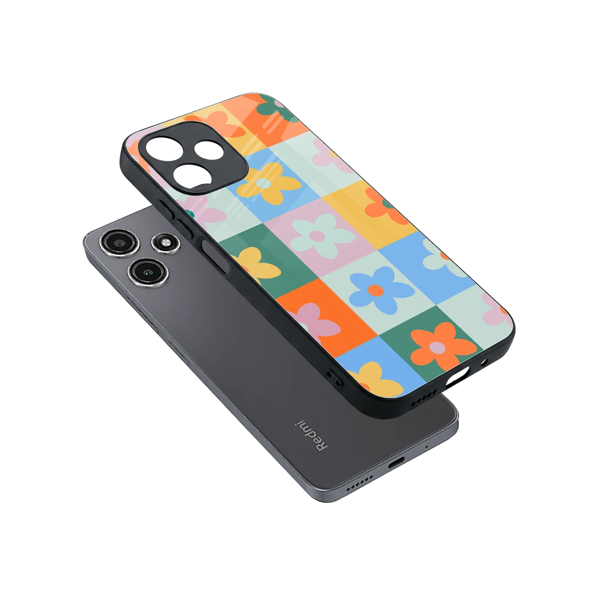 Floral Patchwork sleek redmi 12 5g cover with tempered glass back and TPU edges