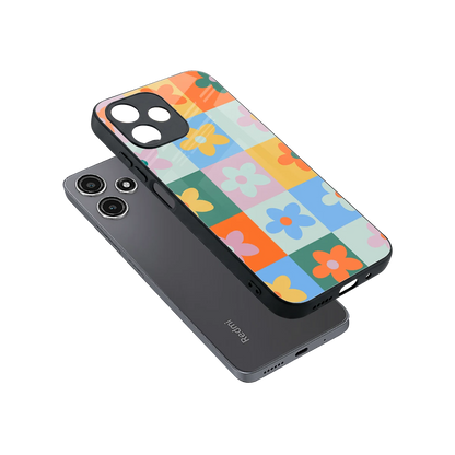 Floral Patchwork sleek redmi 12 5g cover with tempered glass back and TPU edges