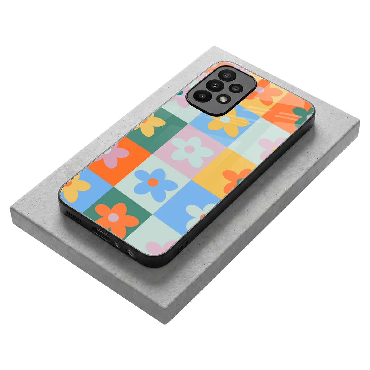 Floral Patchwork stylish phone case for samsung galaxy a23 | glossy glass and slim fit