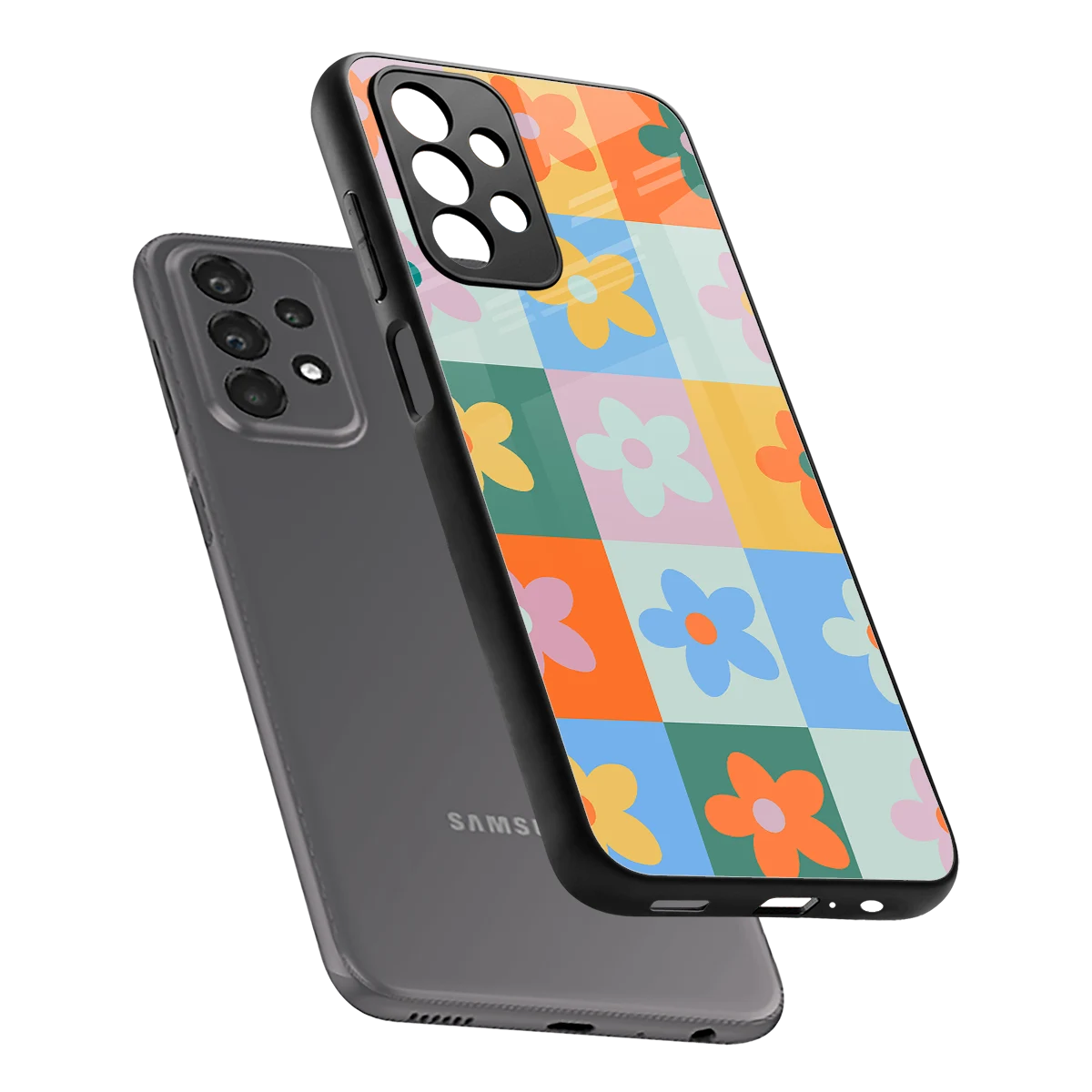 Floral Patchwork sleek samsung galaxy a23 cover with tempered glass back and TPU edges