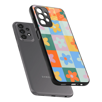 Floral Patchwork sleek samsung galaxy a23 cover with tempered glass back and TPU edges
