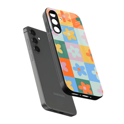 Floral Patchwork sleek samsung galaxy m35 5g cover with tempered glass back and TPU edges