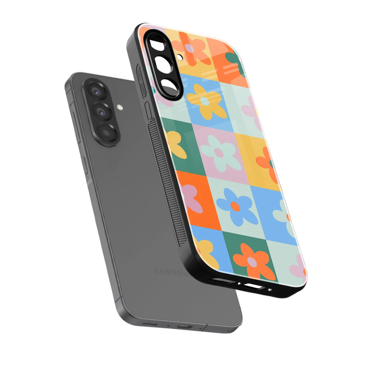 Floral Patchwork sleek samsung galaxy a56 5g cover with tempered glass back and TPU edges