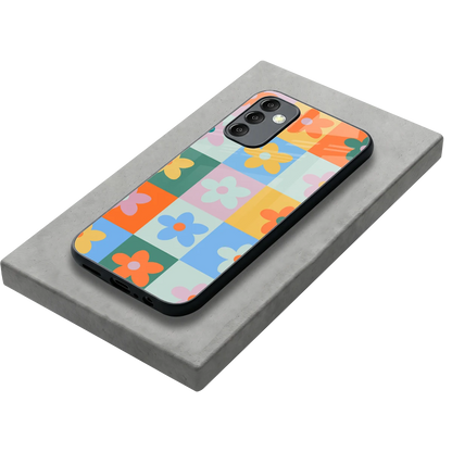 Floral Patchwork stylish phone case for samsung galaxy m14 5g | glossy glass and slim fit