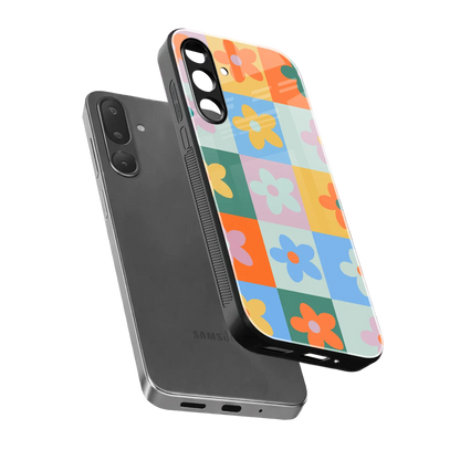 Floral Patchwork sleek samsung galaxy m36 5g cover with tempered glass back and TPU edges