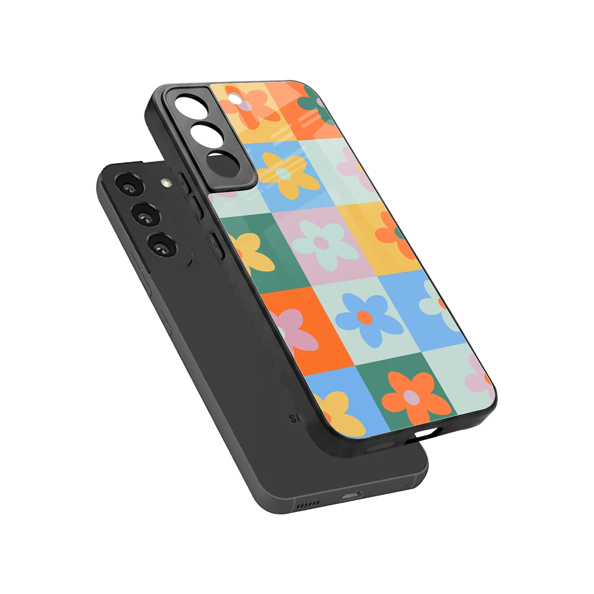 Floral Patchwork sleek samsung galaxy s22 cover with tempered glass back and TPU edges