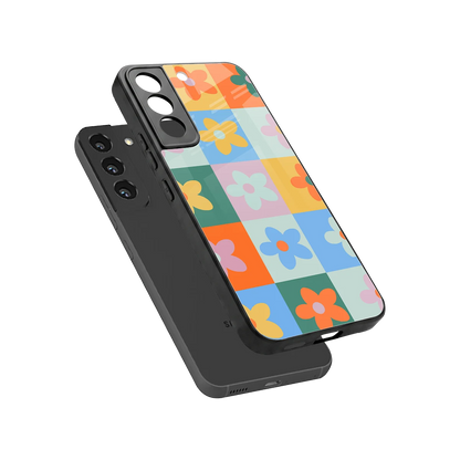 Floral Patchwork sleek samsung galaxy s22 cover with tempered glass back and TPU edges