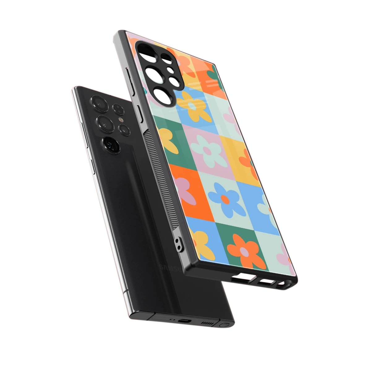 Floral Patchwork sleek samsung galaxy s24 ultra cover with tempered glass back and TPU edges