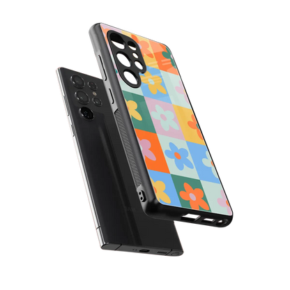 Floral Patchwork sleek samsung galaxy s25 ultra cover with tempered glass back and TPU edges