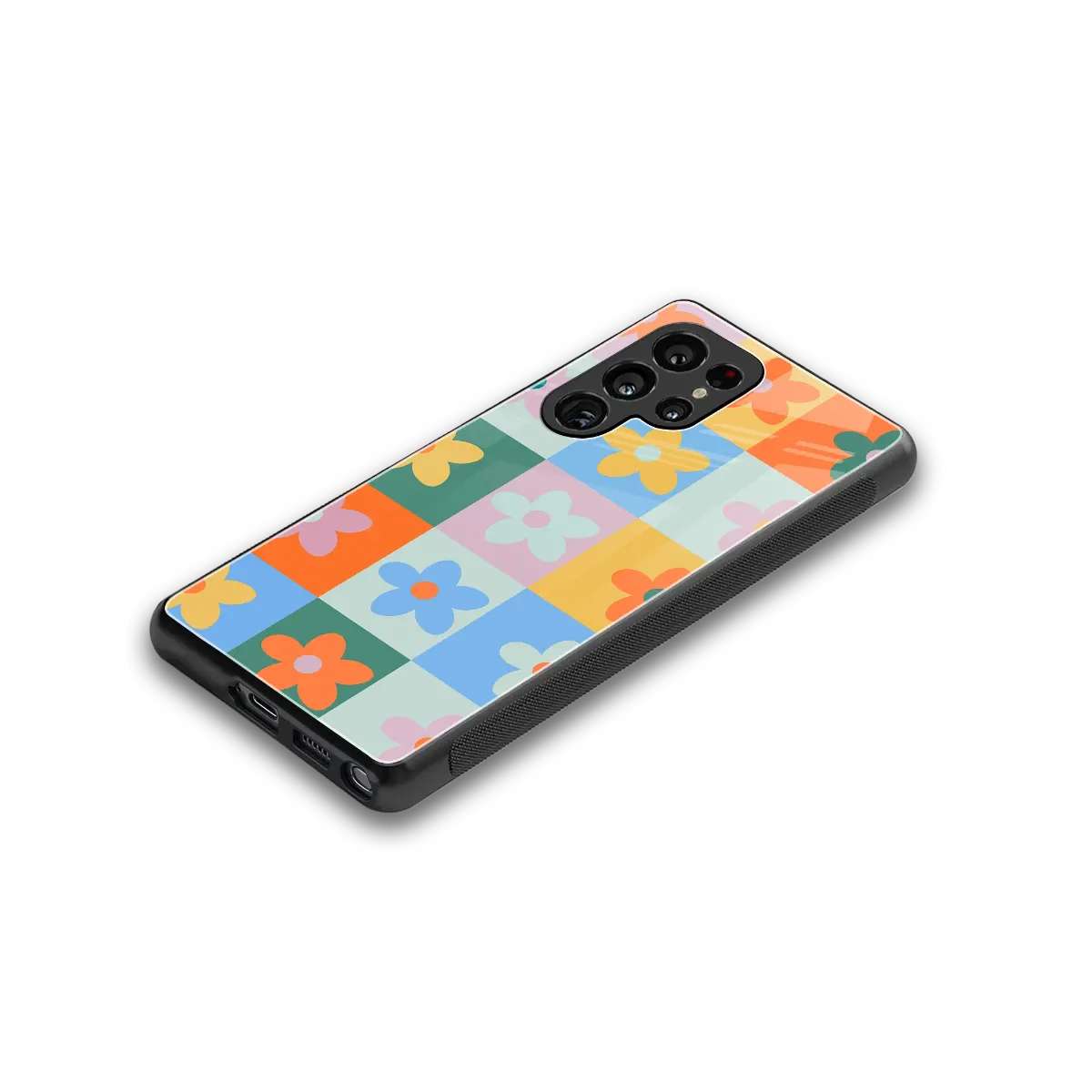 Floral Patchwork stylish phone case for samsung galaxy s25 ultra | glossy glass and slim fit