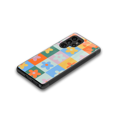Floral Patchwork stylish phone case for samsung galaxy s25 ultra | glossy glass and slim fit