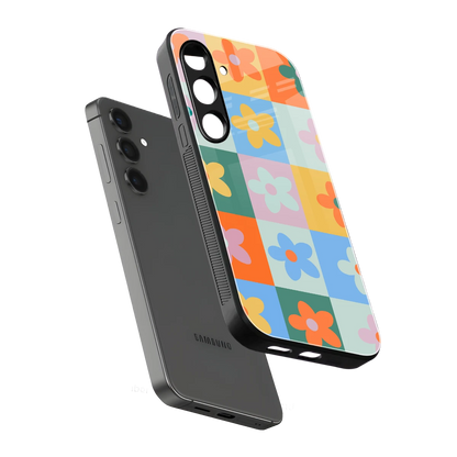 Floral Patchwork sleek samsung galaxy s23 cover with tempered glass back and TPU edges