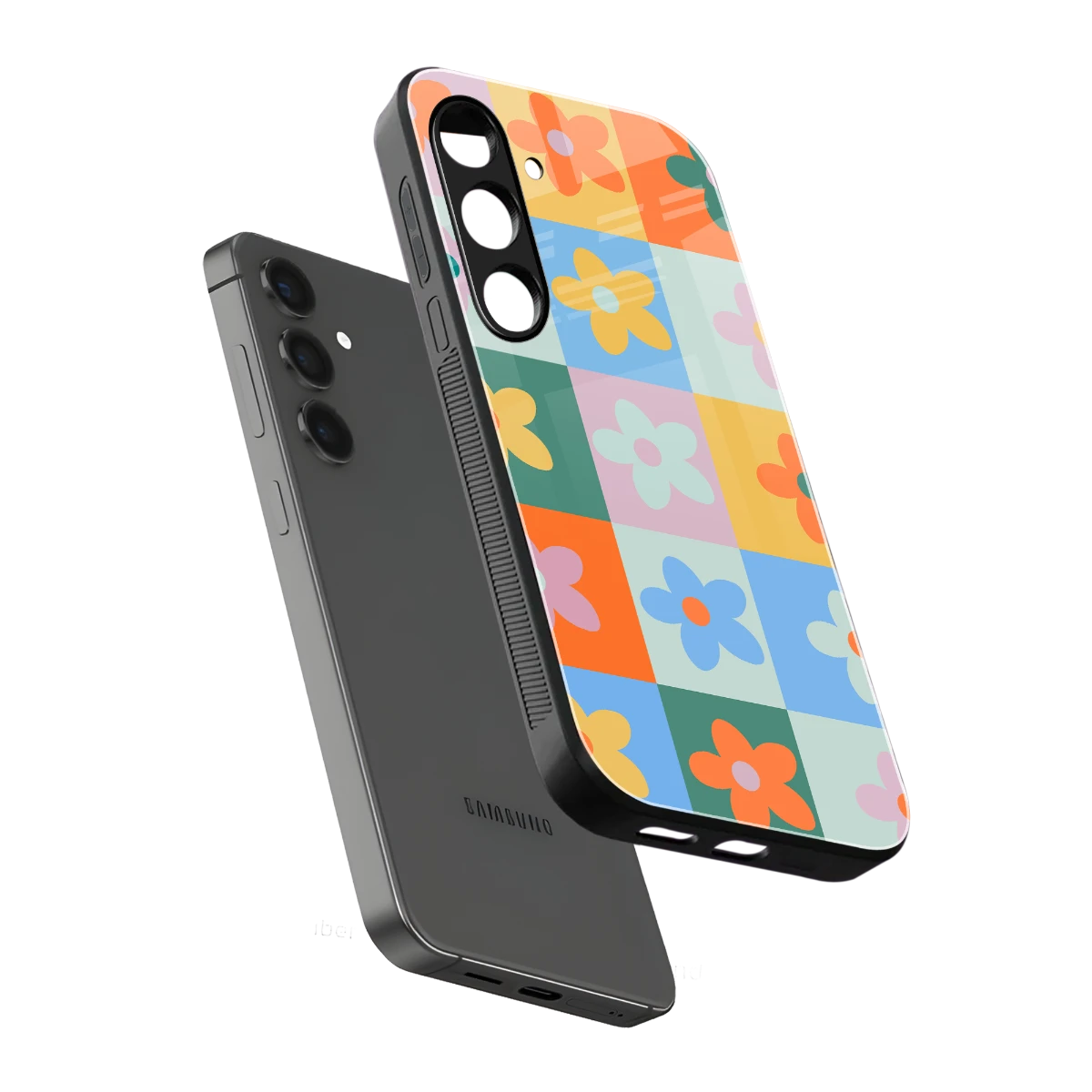 Floral Patchwork sleek samsung galaxy s23 fe cover with tempered glass back and TPU edges