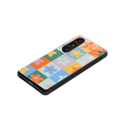 Floral Patchwork stylish phone case for samsung galaxy s24 | glossy glass and slim fit