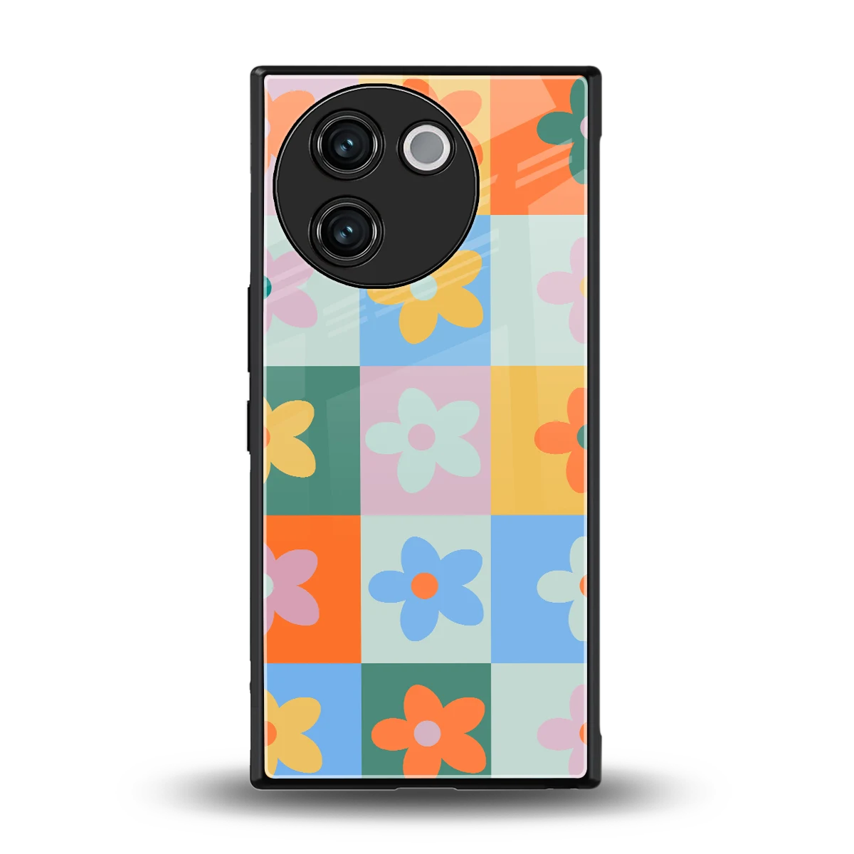 Floral Patchwork back phone cover | glass case for vivo v30e