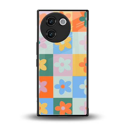 Floral Patchwork back phone cover | glass case for vivo v30e