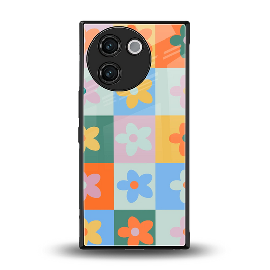 Floral Patchwork back phone cover | glass case for vivo v30e