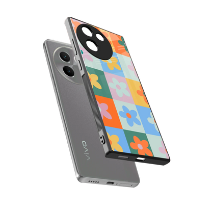 Floral Patchwork sleek vivo v30e cover with tempered glass back and TPU edges