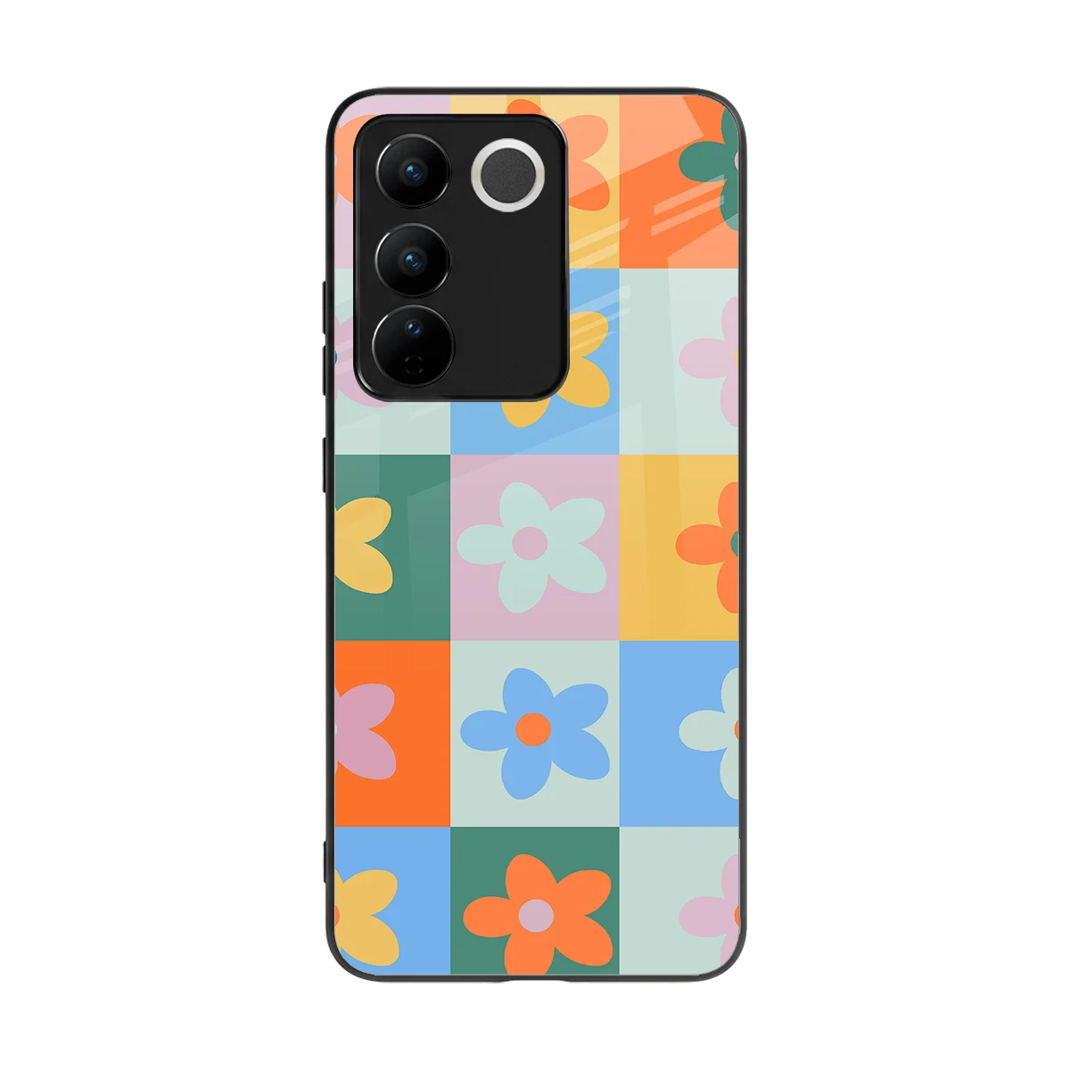 Floral Patchwork back phone cover | glass case for vivo v27 5g