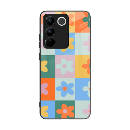 Floral Patchwork back phone cover | glass case for vivo v27 5g