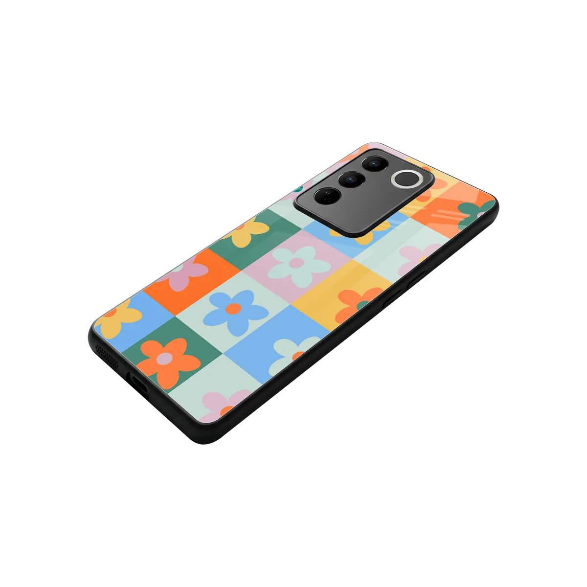 Floral Patchwork stylish phone case for vivo v27 5g | glossy glass and slim fit