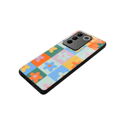 Floral Patchwork stylish phone case for vivo v27 5g | glossy glass and slim fit