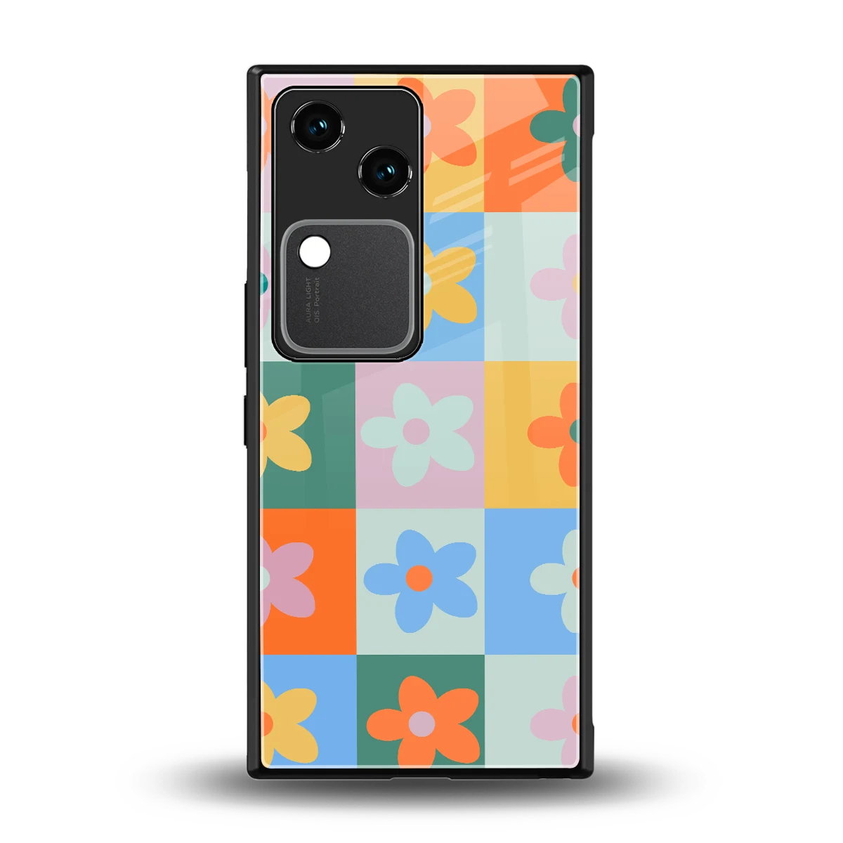 Floral Patchwork back phone cover | glass case for vivo v30