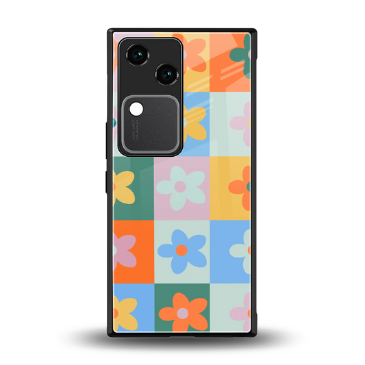 Floral Patchwork back phone cover | glass case for vivo v30