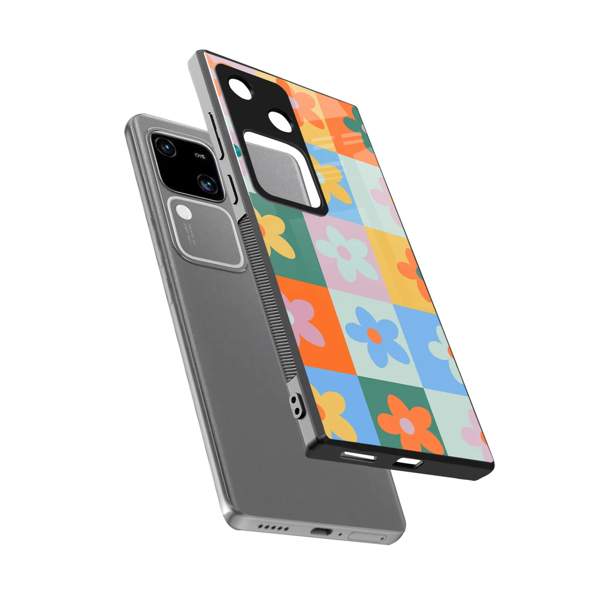 Floral Patchwork sleek vivo v30 cover with tempered glass back and TPU edges