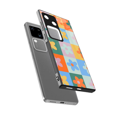 Floral Patchwork sleek vivo v30 cover with tempered glass back and TPU edges