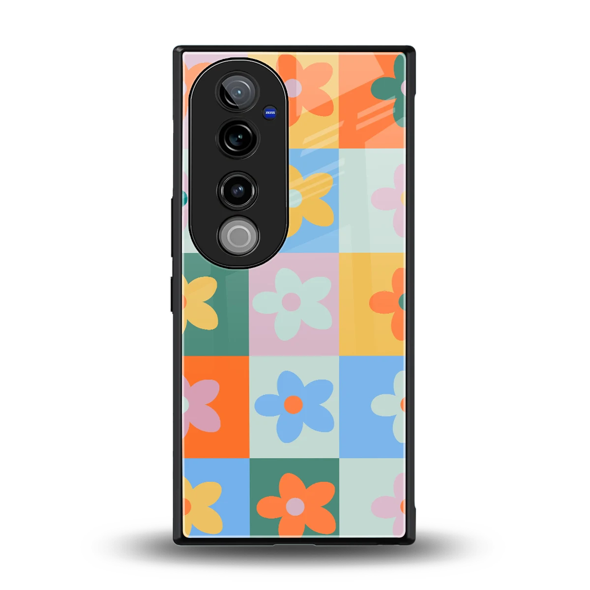 Floral Patchwork back phone cover | glass case for vivo v40 pro
